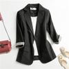 Jaqueta blazer casual colorida elegante para mulheres, casaco fino de manga 3/4 recém-chegado de primavera