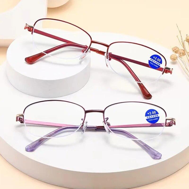 New Women's Anti-blue Reading Glasses Half Frame Hanging Wire Fashion Business Presbyopia Glasses Reading Glasses For The Elderl