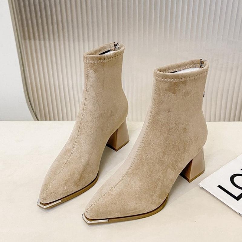 Winter Women Thick Heel Ankle Boots Fashion Pointed Toe Mordern Short Booties Street Style Party Stripper Female Shoes