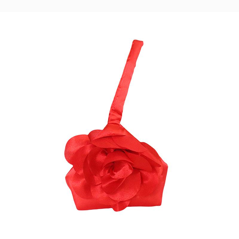 Elegante Rose Satin 3D Blumige Abend-Handtasche 19cm*6cm*16cm rot