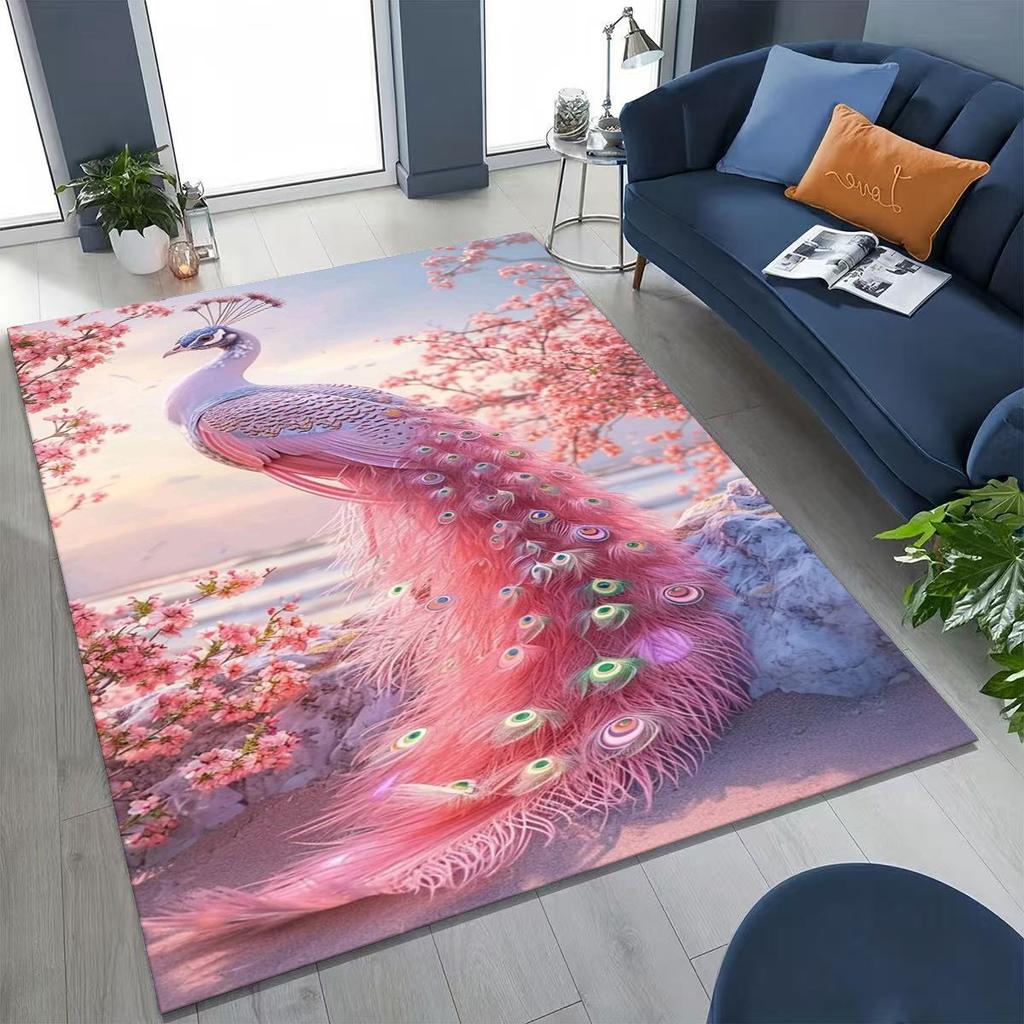 3D Colorful Peacock Romantic Birds Rug for Bedroom Living Room Sofa Home Doormat Decor,Larger Kid Play Non-slip Floor Mat