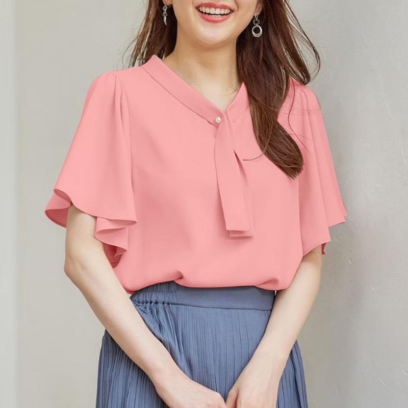 ZANZEA Women Casual V-Neck Loose Ruffles Short Sleeve Blouse