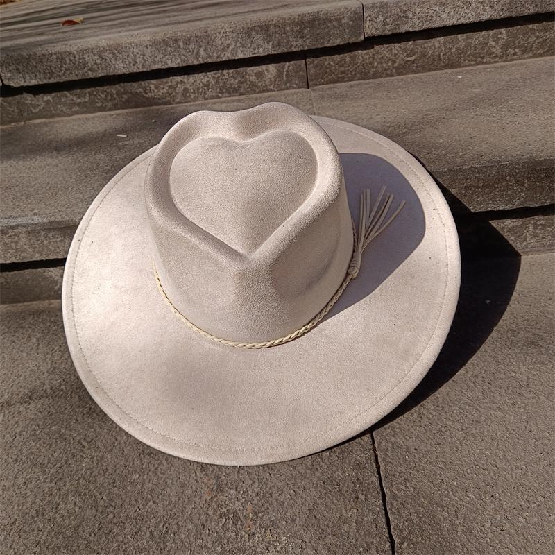 Red Love Suede Top Hat Wide Brim Fedora Hat Men Women Autumn Winter Felt Jazz Hats Classic Church Fedoras Chapeau Sombrero Mujer