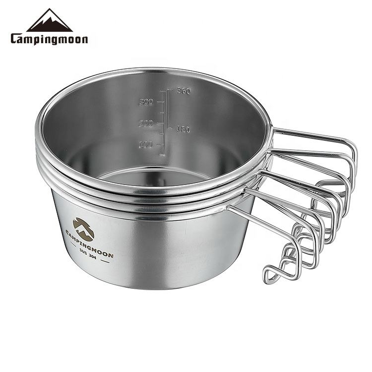 CAMPINGMOON Sierra Bowl for Picnic Woodland 450ml Folding Handle Pure 304 Stainless Steel Outdoor Camping Cookware