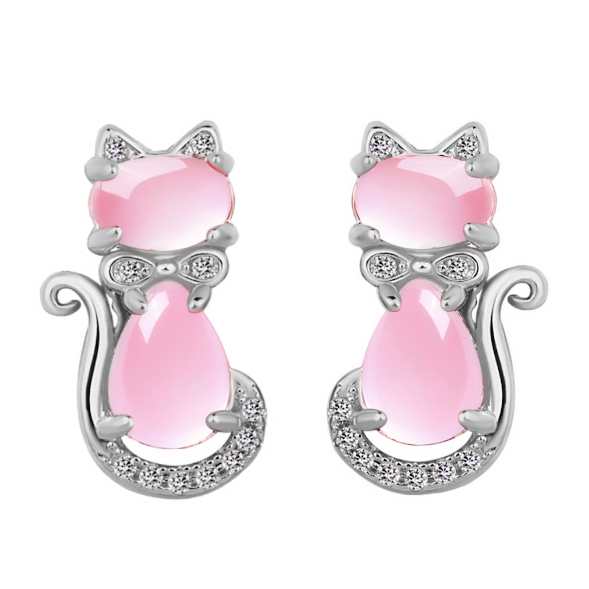 

Корейские модные розовые кристаллы гибискуса с камнем, кулон, серьги в виде кошки, женские серьги с покрытием из 18-каратного розового золота, серебра, ювелирные изделия для ушей