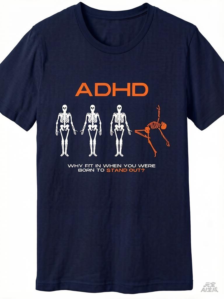 2025 Adhd Awareness Funny Unisexs Short Sleeve Graphic Tshirt Black Collection 62079