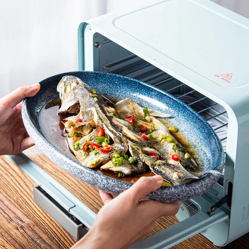 Creative Loading Fish Plate Household Special Elliptical Plate for Chop Pepper Head Set Fish Ceramic Steaming Fish Plate