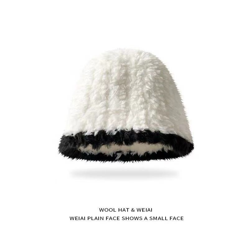 New autumn and winter hats popular bucket hats knitted hats plush thread hats versatile cute face small bucket hats