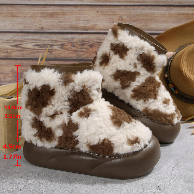 Fashion Warm Short Plush Cute Thick Bottom Snow Boots Women 2025 Winter Mix Color Leopard Platform Ankle Boots Brand Fluffy Fur Shoes