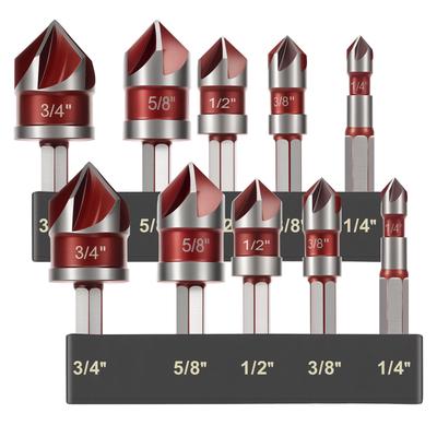 10 Flute Metal M35 Cobalt Countersink Drill Bit Set 82° 10pcs 1/4" Hex Shank Countersunk Bit Set 1/4” 3/8” 1/2” 5/8 With Holder
