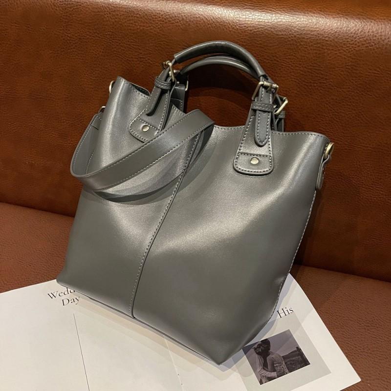 Factory Top Layer Cowhide Large Capacity Tote Bag Genuine Leather Women's Versatile Vegetable Tanned Handbag Crossbody