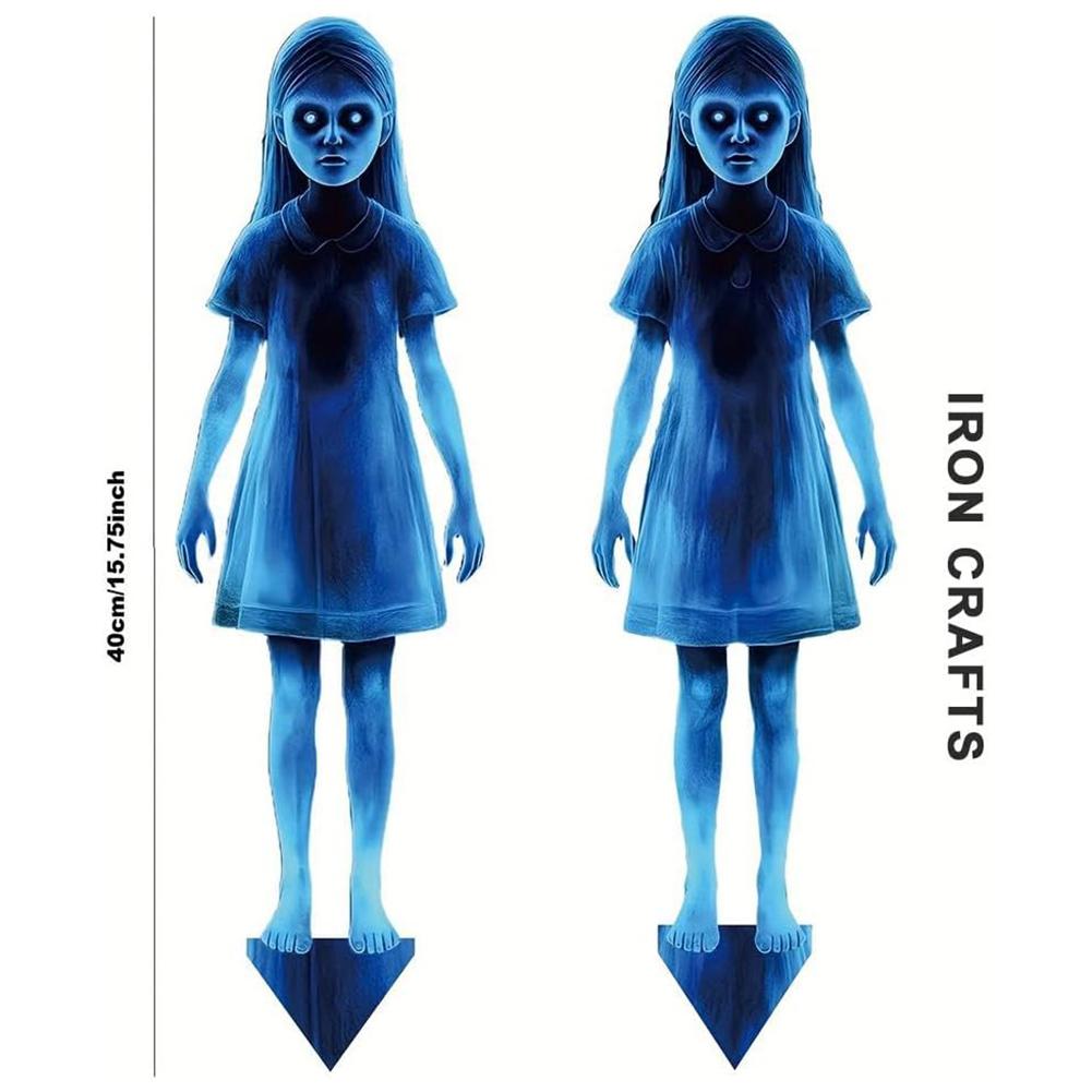 Halloween Outdoor Decor Yard Signs Scary  40cm Metal Twins Spooky Garden Stakes For Yard, Patio Garden Spooky Carnival Theme