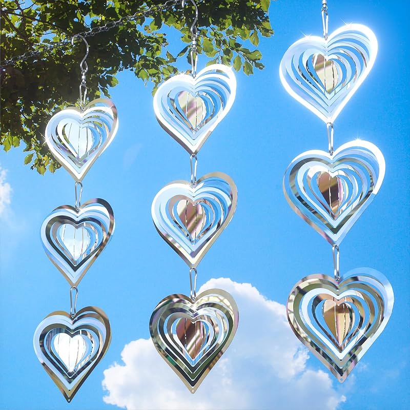 Bird Deterrents for Outside, Reflective 3D Stainless Steel Wind Spinners, Garden Decor, Bird Scare Devices to Keep Woodpeckers, Pigeons Away from