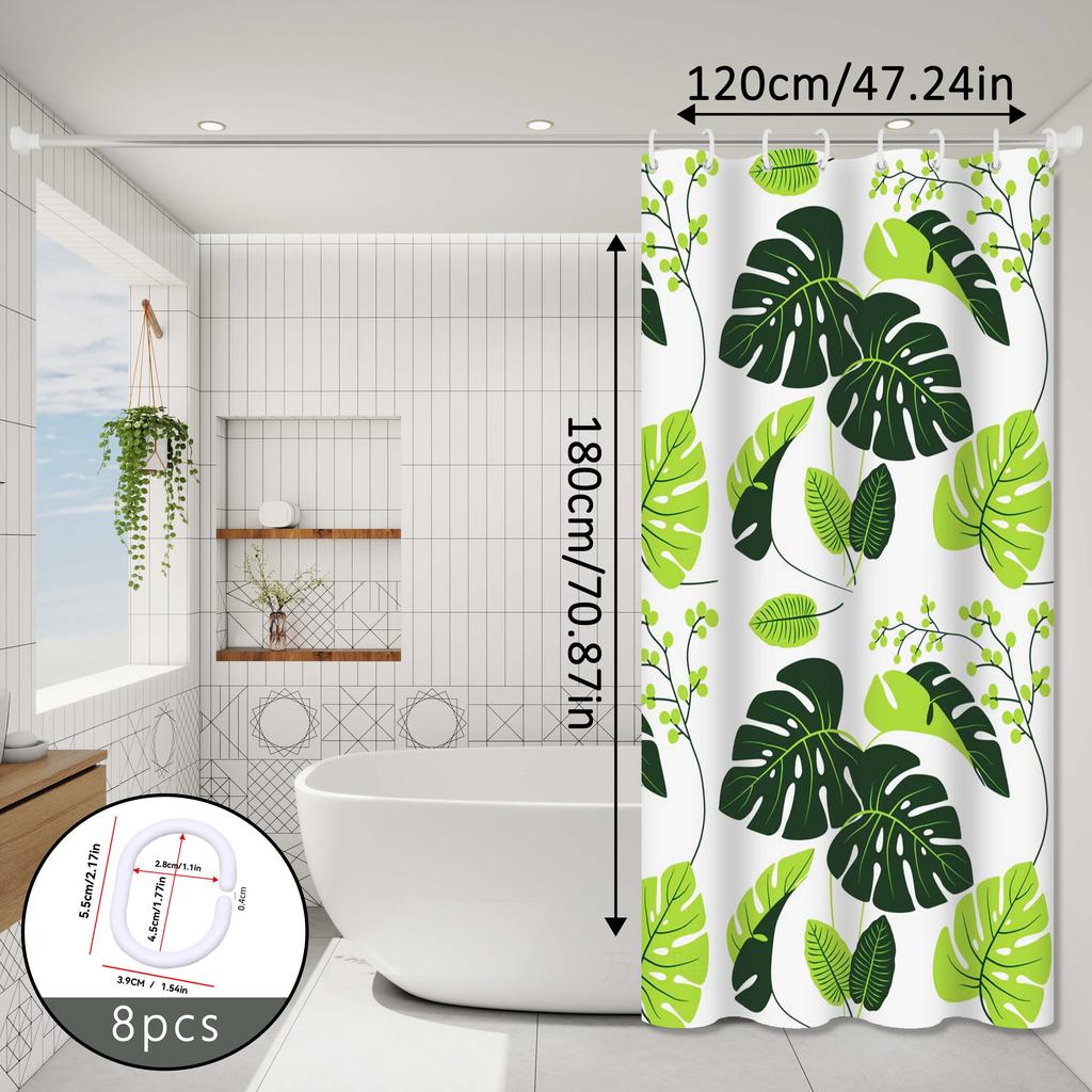 Fresh and Natural Style Turtle Leaf Bathroom Partition Curtain, Bathroom Hanging Curtain, Dry and Wet Separation Curtain