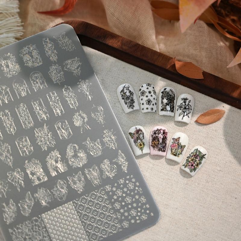 Multifunctional Manicure Tool Kit Various Small Stamping Plates For Nail Art Transfer Butterfly Designs Stainless Steel Template