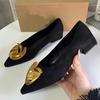 Soleist Pointed Toe Summer Women Flats Elegant Metal Flower Trend Black Luxury Female Dress Shoes Solid Work Office Footwear