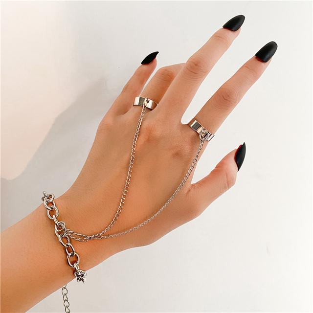 Mote Sølvfarge Diamant Butterfly Chain Ring For Kvinner Menn Rosa Hjerte Nøkkellås Dusk Finger Ringer Sett Trendy Smykker Gave