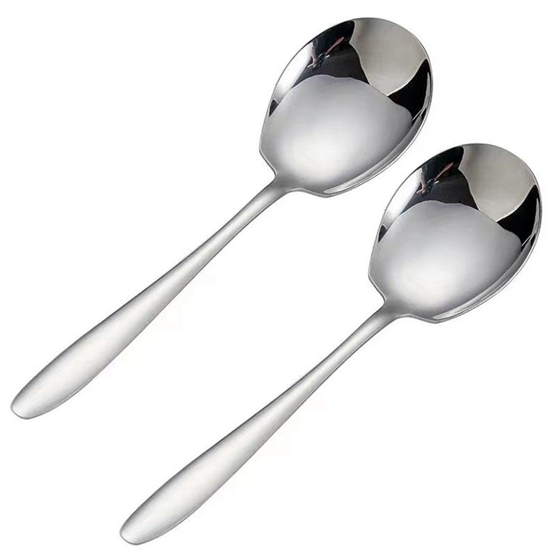 Big Head Stainless Steel Round Spoon Large Size Dining Spoon Stirring Dessert Spoons for Kitchen Tool Dishwasher Washable Tools