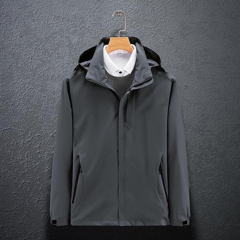 Spring & Autumn Outdoor Windbreaker, Detachable Hood, Solid Color Jacket for Men & Women