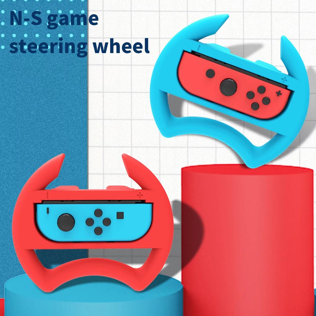 2Pcs Game Steering Wheels Comfortable Grip Plug Play Accurate Fit Realistic Gaming Experience Double Against Gamepad Steering Wheels for Switch OLED