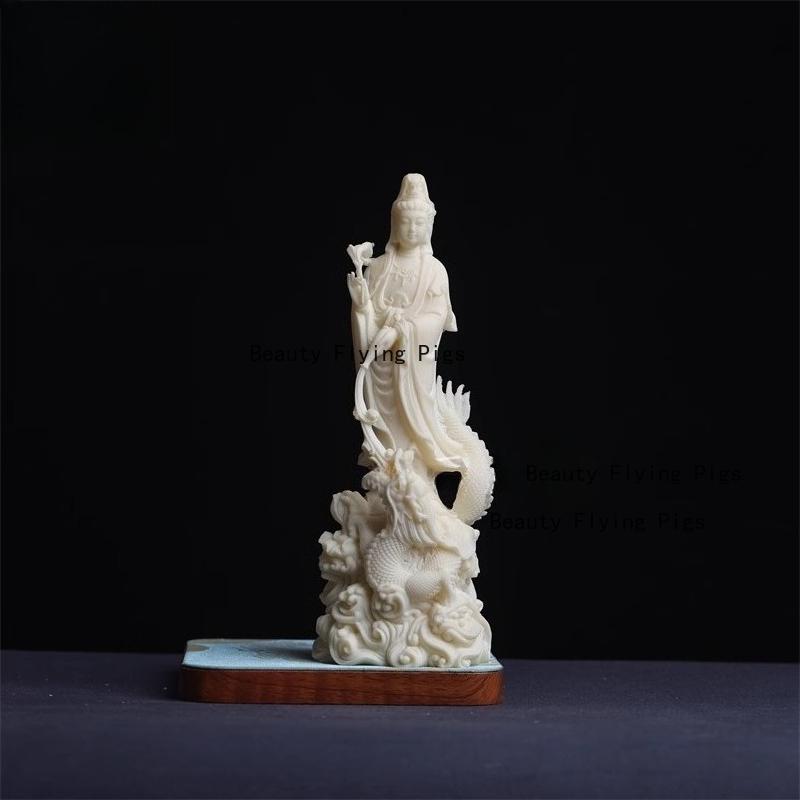 1pc Ivory Fruit Powder Guanyin Ornament Yulong Guanyin Statue Living Room Desktop Decoration Feng Shui Ornaments Home Decoration