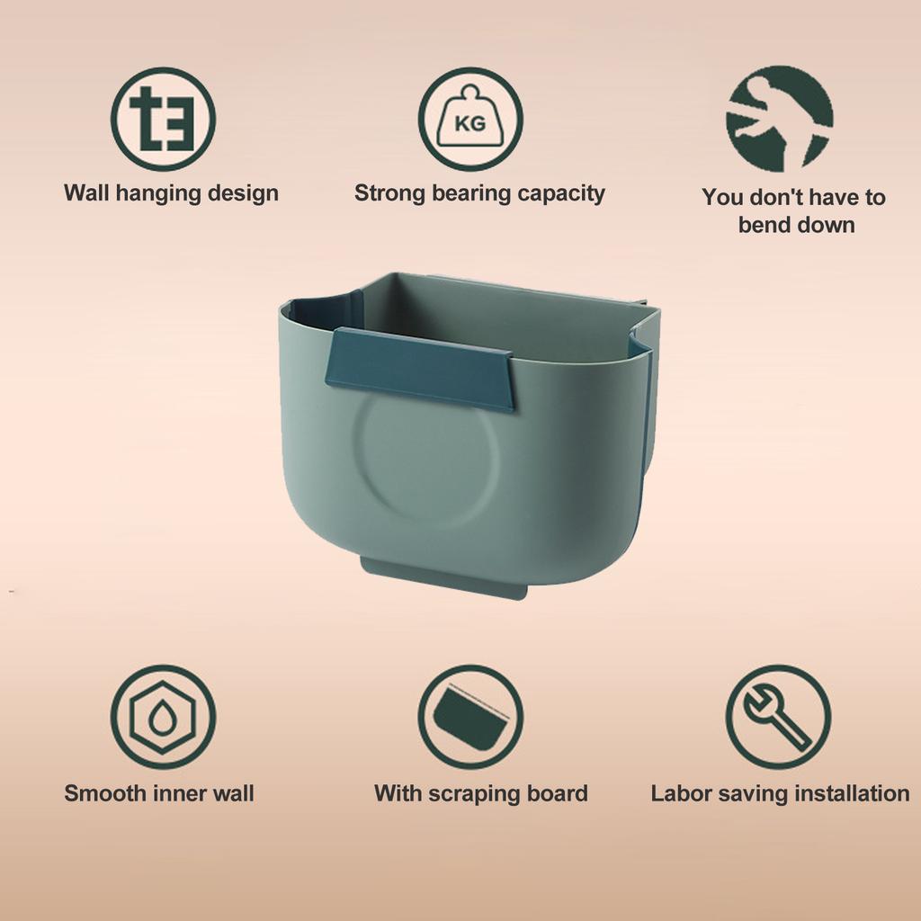 13L Wall Mounted Kitchen Trash Can Foldable Hanging Waste Bin for Cabinet & Bathroom