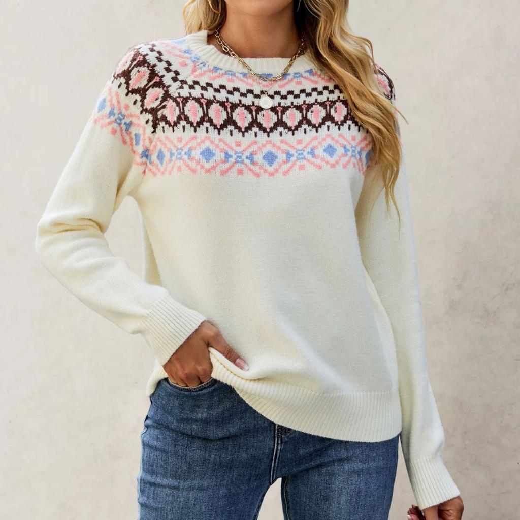 Women's Knitted Retro Round Neck Loose Pullover Sweater