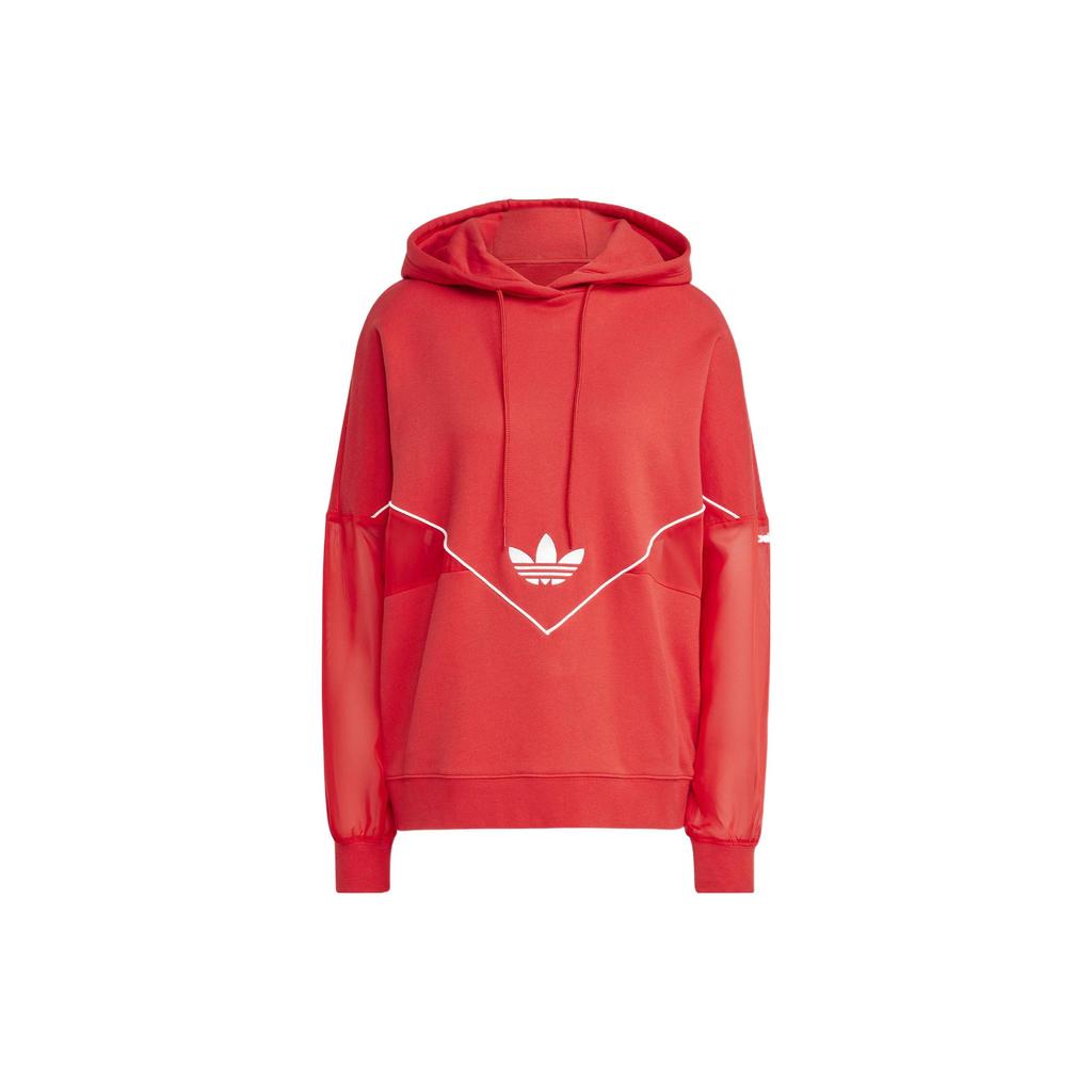 Adidas Originals Solid Color Logo Drawstring Hooded Long Sleeve Sweatshirt Women Sweatshirt Red IC5379