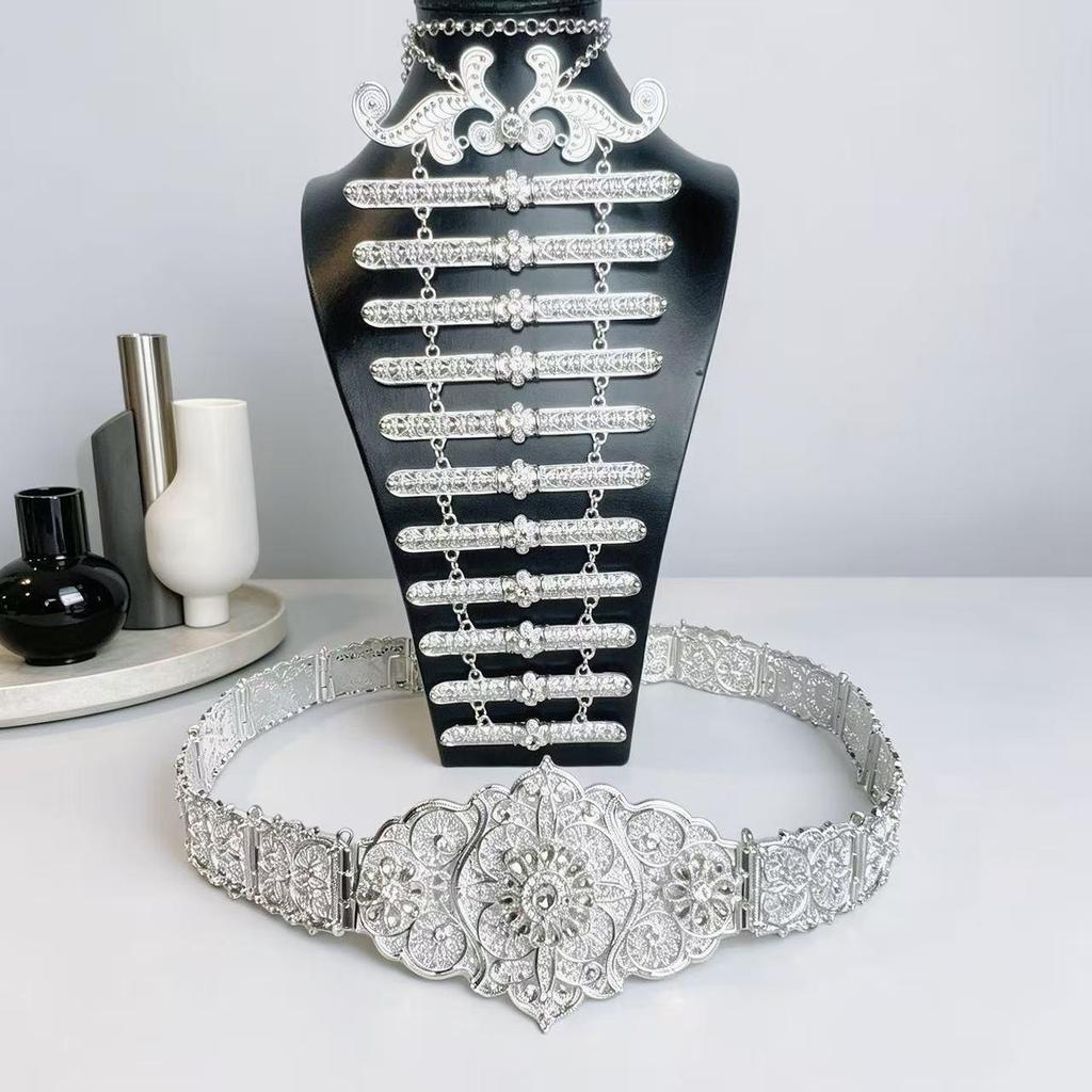 Caucasian Ethnic Rhinestone Waistband & Necklace Set