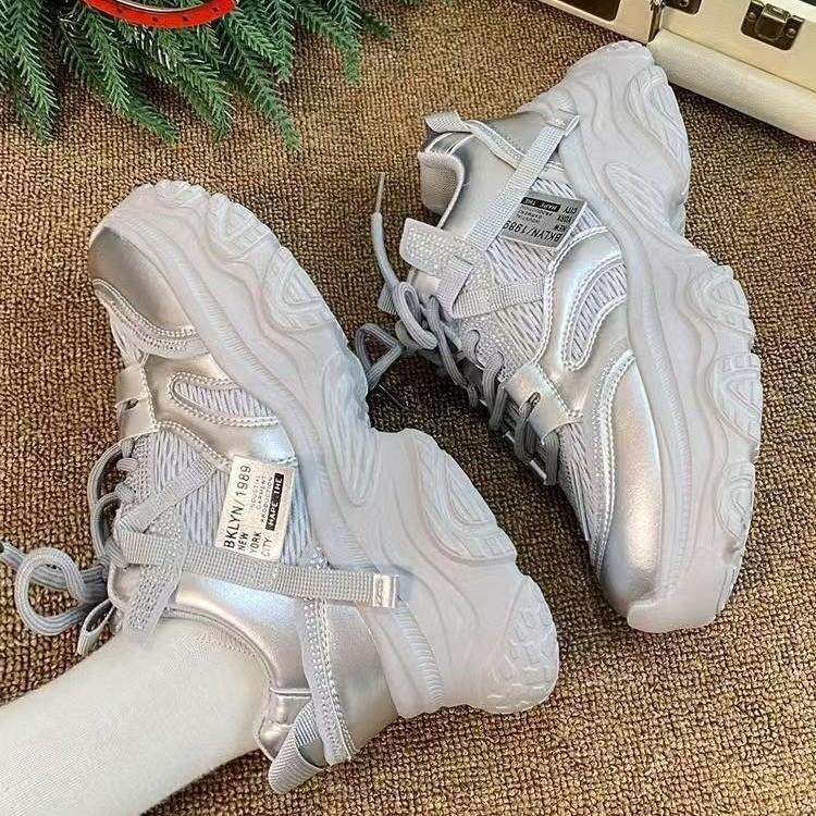 European Station Platform Dad Shoes Women's Ins Tide 2025 Autumn New Small Height Increase Mesh Casual Sports Shoes