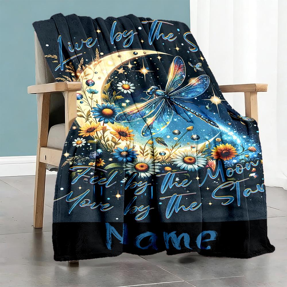 Dragonfly Personalized Text Blanket Lightweight Customizable Blanket Warmthful Decor Perfect for Bed Sofa Couch Nap Four Seasons Universal