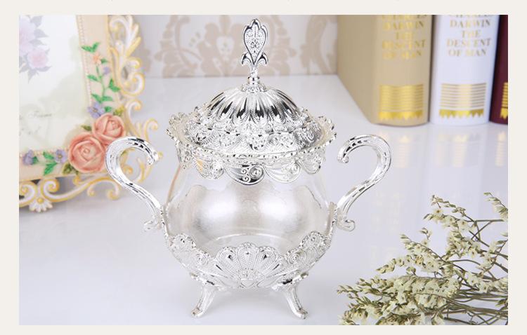 Golden Glass Storage Jar with Lid Restaurant Desktop Sugar Cube Jar Spice Storage Box Seasoning Container Kitchen Storage Tools