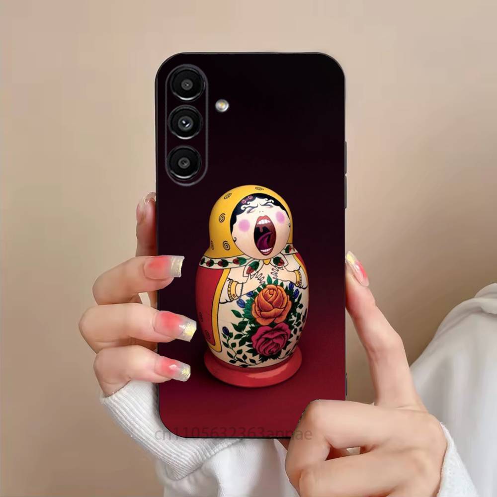 Cute Cool Russian Art Matryoshka Phone Case For Samsung S25,24,21,22,23,S30,Ultra,S20,Plus,Fe,Lite,Note,S10,S9,Black Soft Shell