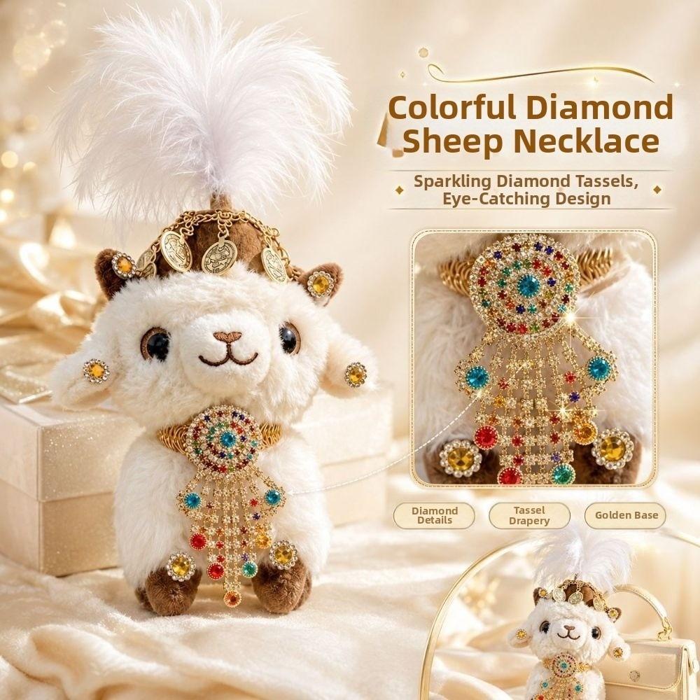 Feather Rhinestone Sheep Goat Keychain Soft Lamb Bag Charm Gift Mascot Pendant Spring Festival