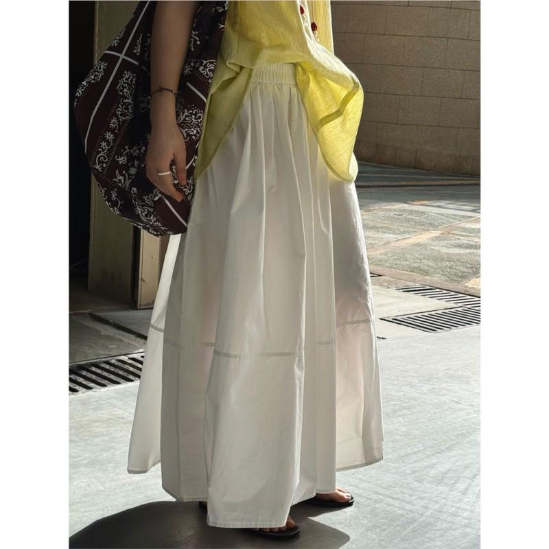 Johnature Japanese Simple Solid Color Skirts Women Summer Casual Comfortable Skirts