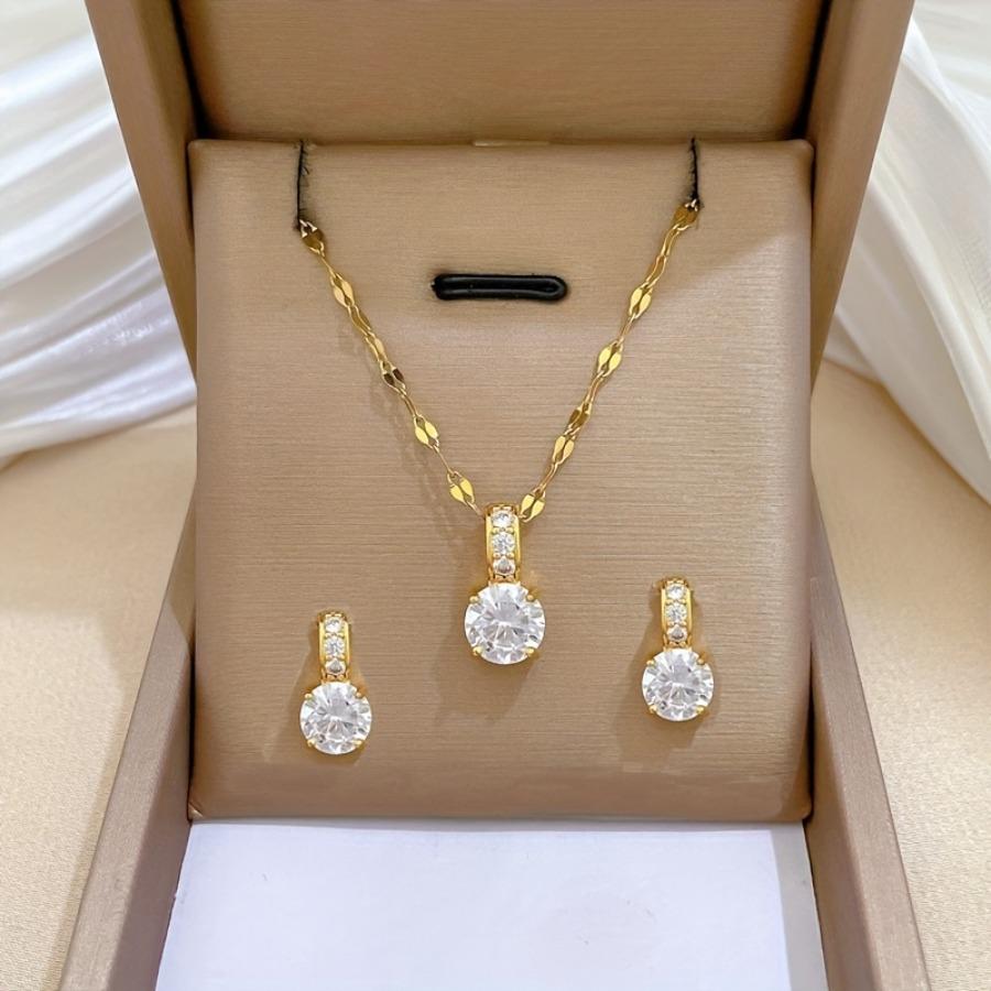 3pcs Women's Fashion Synthetic Zirconia Earring and Necklace Jewelry Set / Adjustable Minimalist Chain Style Accessories