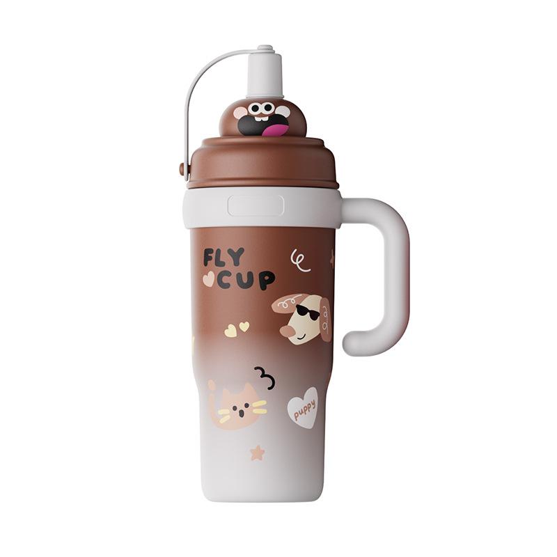 High-value large-capacity thermos cup, large-capacity ice cup, cute big-eyed student office leak-proof portable straw cup
