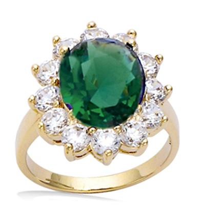 Gold Plated Ring 'Victorina' Green White Gold - 20 X 18 Mm
