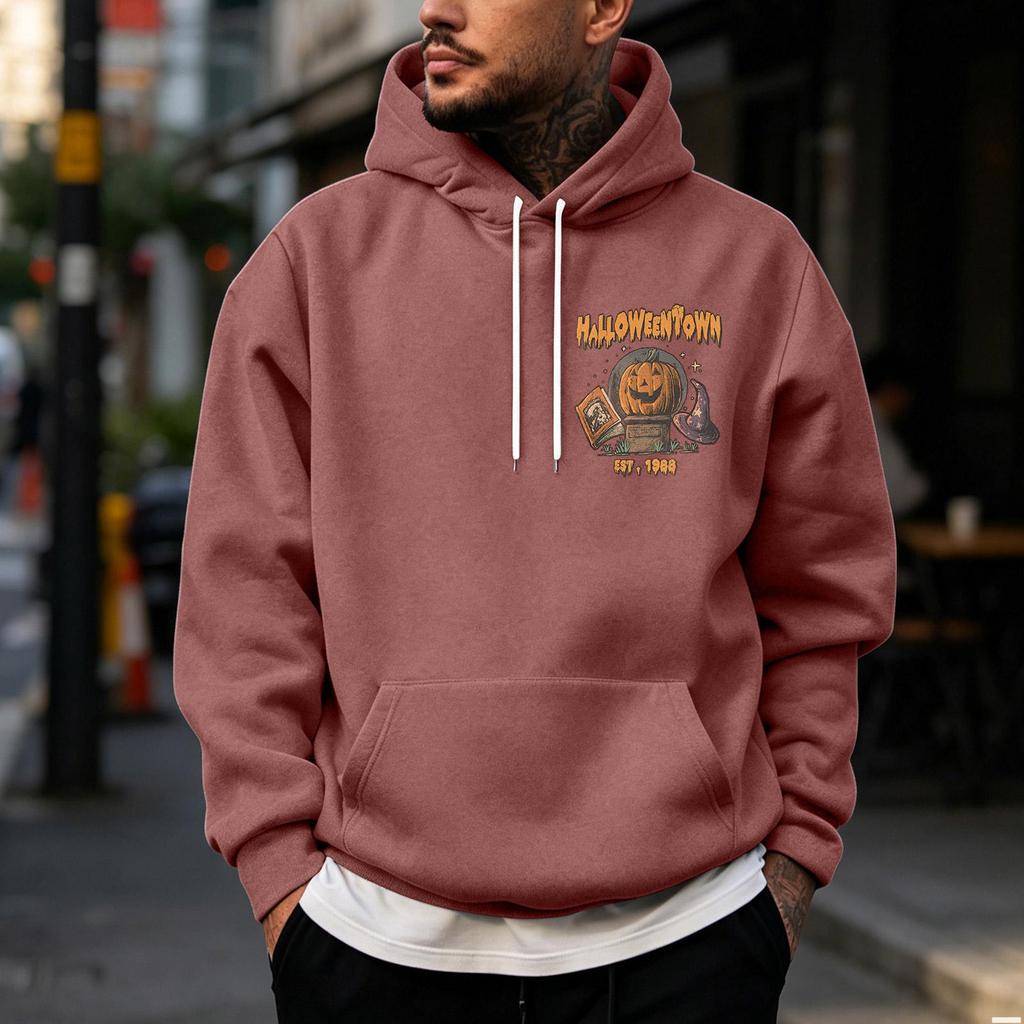 Men's Halloween Printed -Lined Pullover Hoodie for Casual Wear