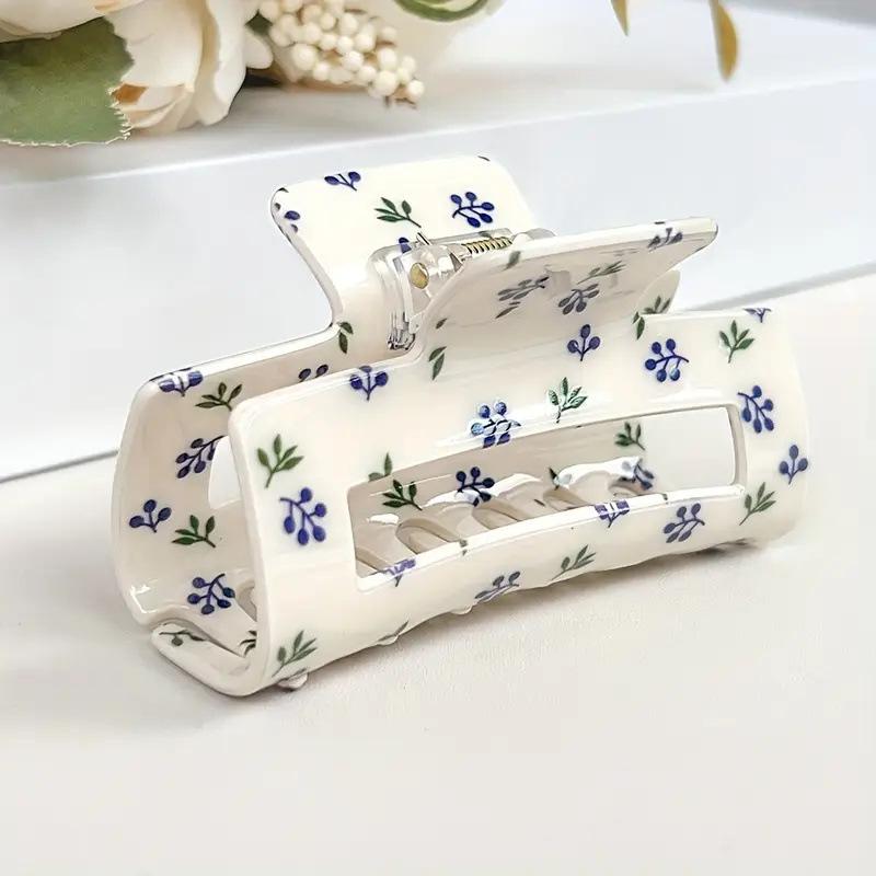 

1 шт. Новый милый квадратный зажим-краб с цветочным принтом для весны и лета, зажим-акула, ретро цветочная заколка для волос, головной убор