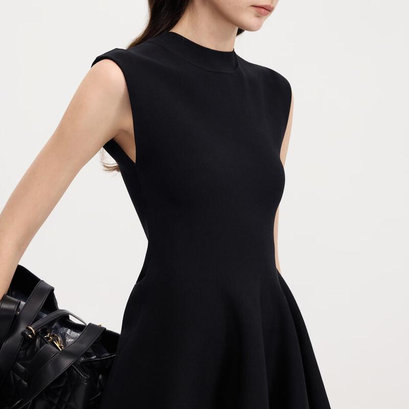 LANGZI High-Neck Sleeveless Ribbed A-Line Mini Dress