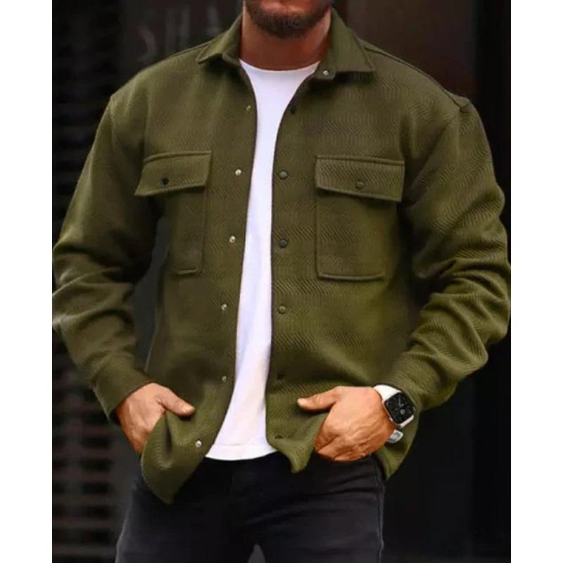 Men Fashion Turn Down Collar Long Sleeve Casual Workwear Windproof Jacket