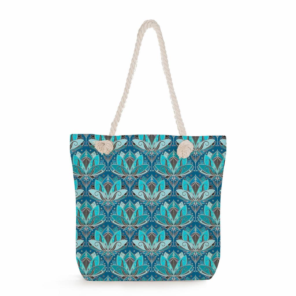 Plant Print Thick Rope Single-shoulder Beach Bag 7237 CLE