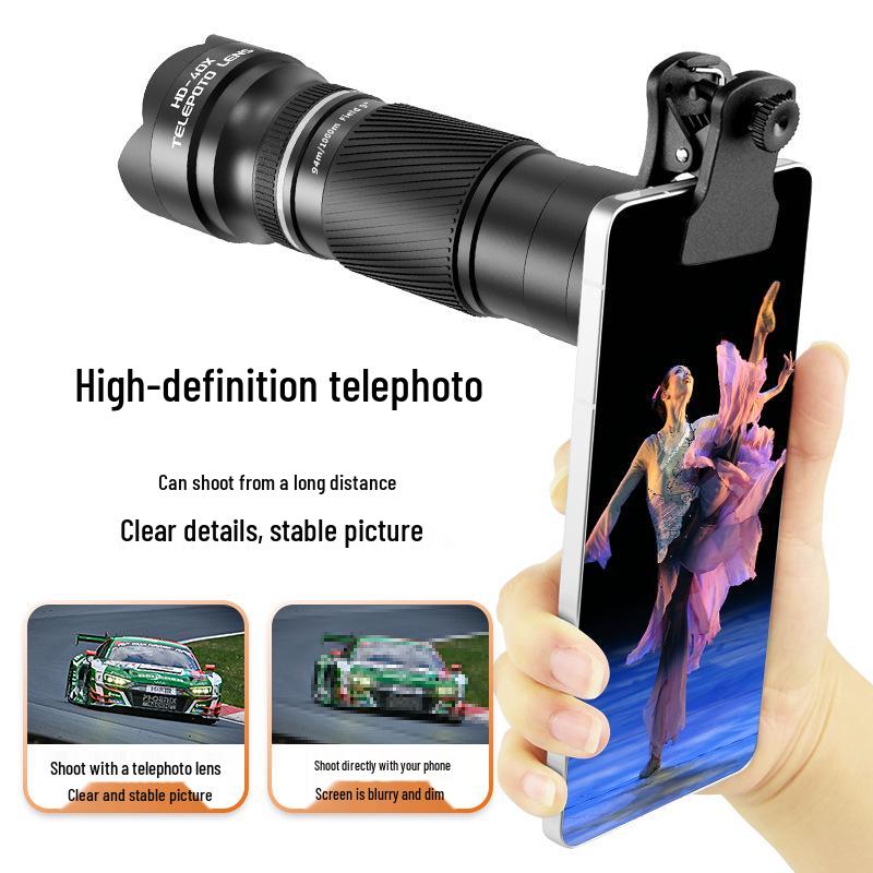 40x HD Monocular Telescope: High-Magnification, Wide-View Retractable Lens for Mobile Live Streaming