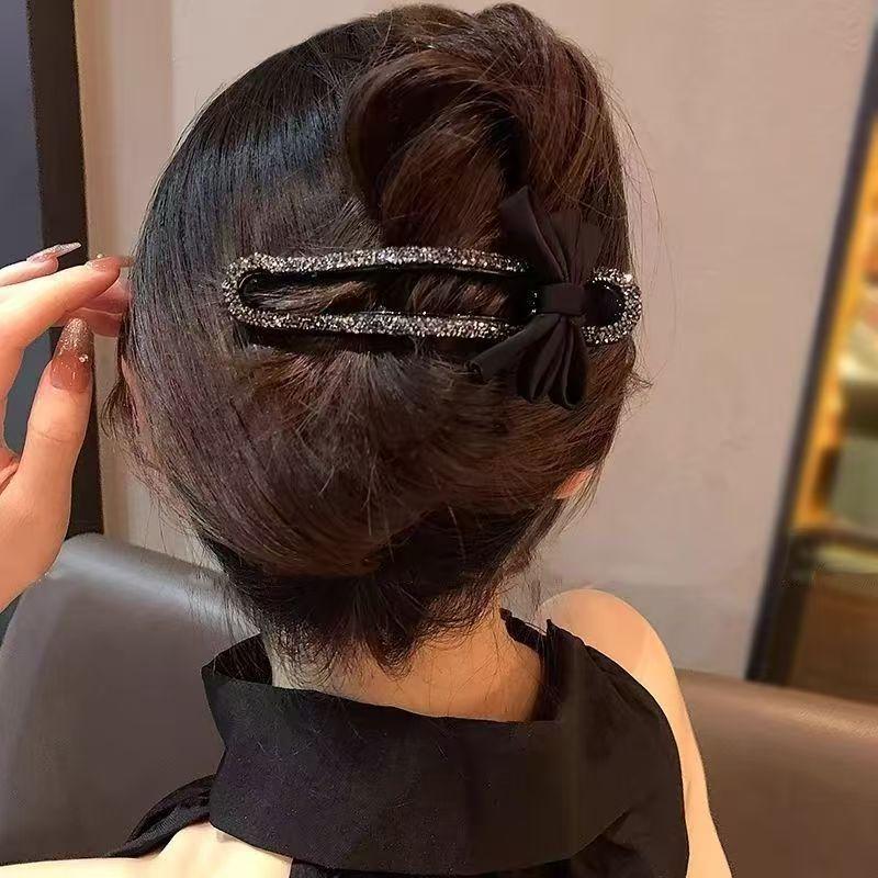 Rhinestone Duckbill Clip Classic Black Bow Convenient Hairpin Versatile Fashion Girls Hairpin Hair Accessories