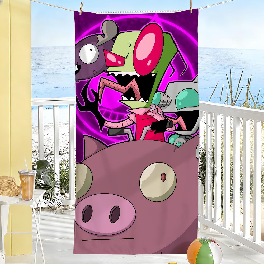 Cartoon I-Invader Zim Funny Towel Quick Dry Soft Yoga Swimming Fitness Mountain Climbing Large Beach Towels