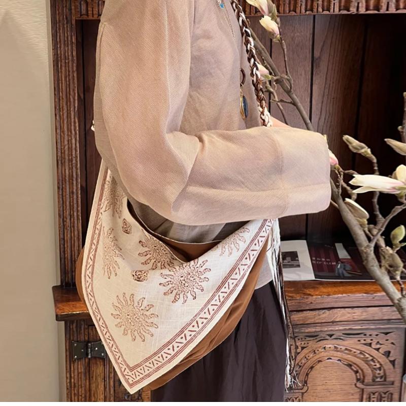 Design 2025 New Niche Model Linen Ethnic Style Bohemian Single Shoulder Crossbody Bag Womens Bag Large Capacity Tote Bag
