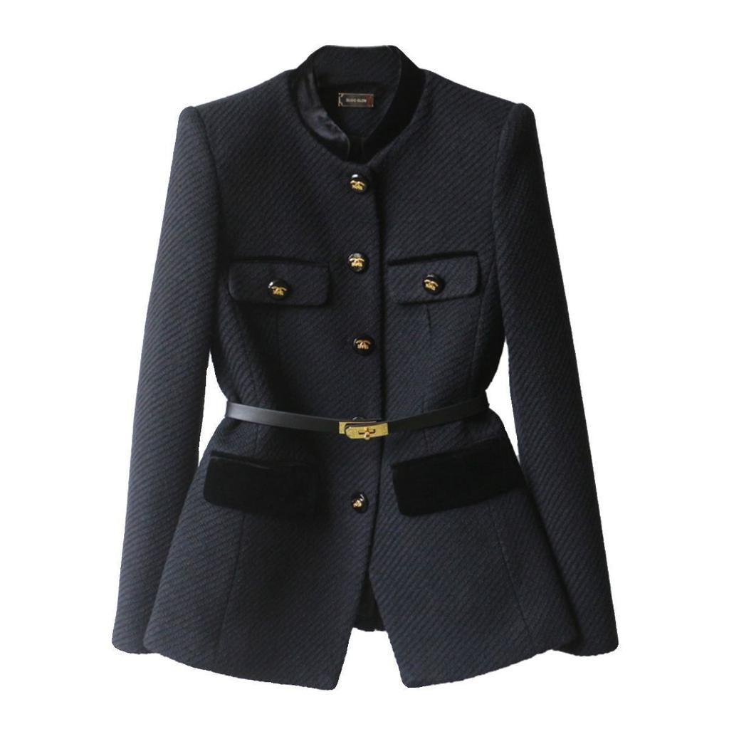 Stand-up Collar Jacket Spring Fashion Mid-length Waist Slimming Coat Small Fragrance Shoulder Women's Clothing
