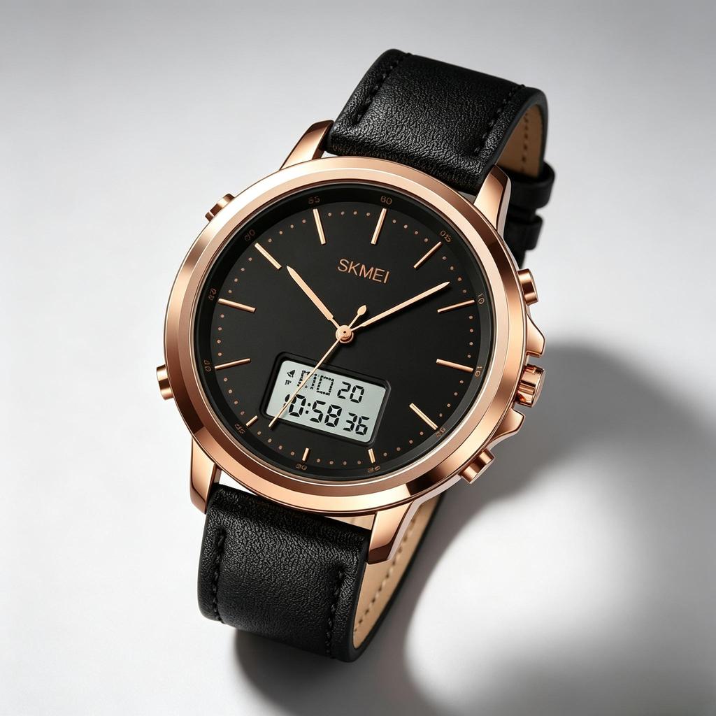 Men's Watch SKMEI Leather Strap 50M Waterproof LED Backlight 1652