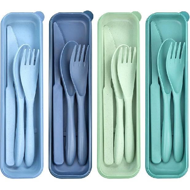 4 Sets Reusable Utensils Set with Case,Travel Utensils with Case,Reusable Utensils for Lunch Box accessories,Portable Chopsticks Knife Fork and Spoon